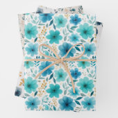 Aquarellblau-Wildblumen Ästhetik Geschenkpapier Set (Beispiel)