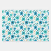 Aquarellblau-Wildblumen Ästhetik Geschenkpapier Set (Vorderseite)