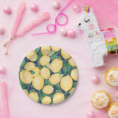 Aquarellblau-Zitronengrün auf Navy Blue Pappteller (Party)