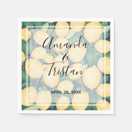 Aquarellblau-Zitronengrün auf Navy Blue Serviette (Vorderseite)