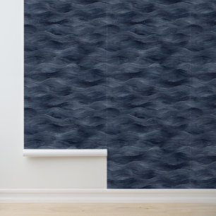 Aquarellblau Zodiac Dark Sea Waves Beach House Tapete