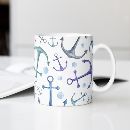 Aquarellblaue Anker. Nautische Ozeanmuster Kaffeetasse