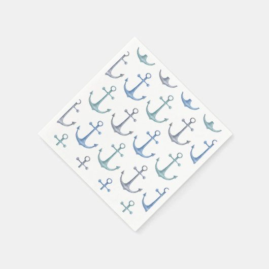 Aquarellblaue Anker. Nautisches Strandmuster Serviette (Ecke)