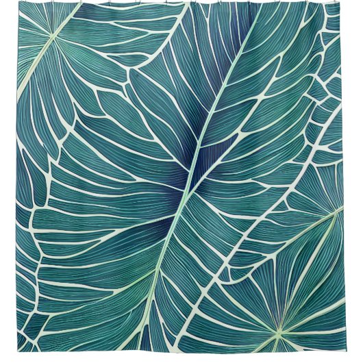 Aquarellblaue Aquamarine tropische Blätter Duschvorhang (Vorderseite)