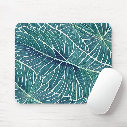 Aquarellblaue Aquamarine tropische Blätter Mousepad (Mit Mouse)