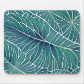 Aquarellblaue Aquamarine tropische Blätter Mousepad (Vorne)