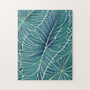 Aquarellblaue Aquamarine tropische Blätter Puzzle