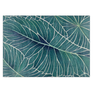 Aquarellblaue Aquamarine tropische Blätter Schneidebrett