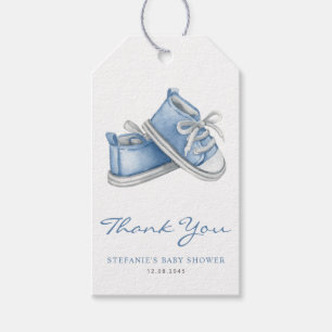 Aquarellblaue Babyschuhe Baby Shower Danke Geschenkanhänger
