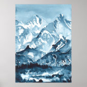 Aquarellblaue Berge, Landschaft Poster (Vorne)