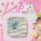 Aquarellblaue Blume auf Elfenbeinküste Abstrakt Pappteller (Party)