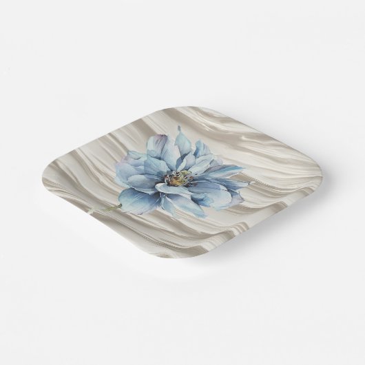Aquarellblaue Blume auf Elfenbeinküste Abstrakt Pappteller (Gewinkelt)