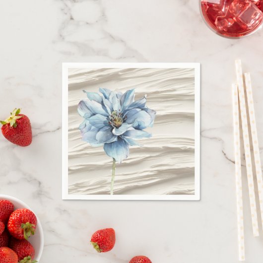Aquarellblaue Blume auf Elfenbeinküste Abstrakt Serviette (Beispiel)