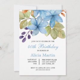 Aquarellblaue Blume Botanisch jedes Alter Geburtst Einladung