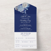 Aquarellblaue Blume Bouquet-Wedding- All In One Einladung (Innen Boden)