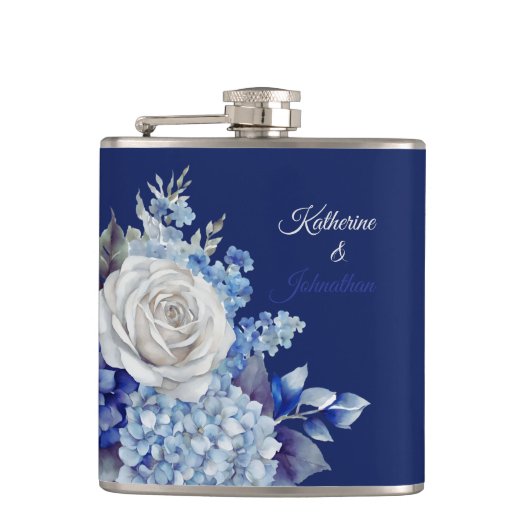 Aquarellblaue Blume Bouquet-Wedding- Flachmann (Vorderseite)