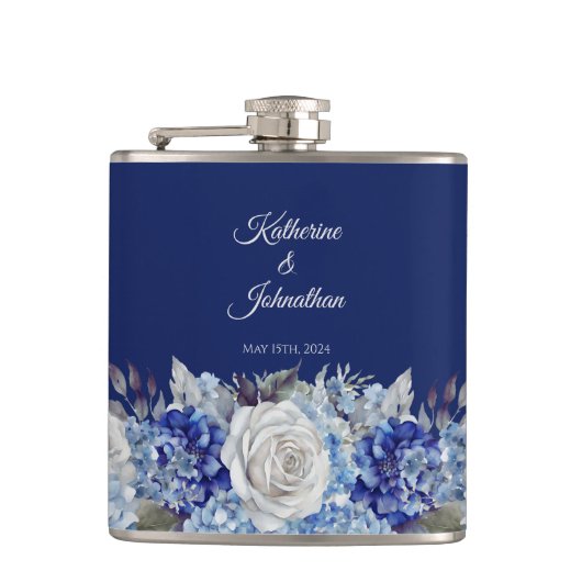 Aquarellblaue Blume Bouquet-Wedding- Flachmann (Vorderseite)