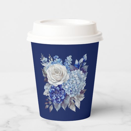 Aquarellblaue Blume Bouquet-Wedding- Pappbecher (Vorderseite)