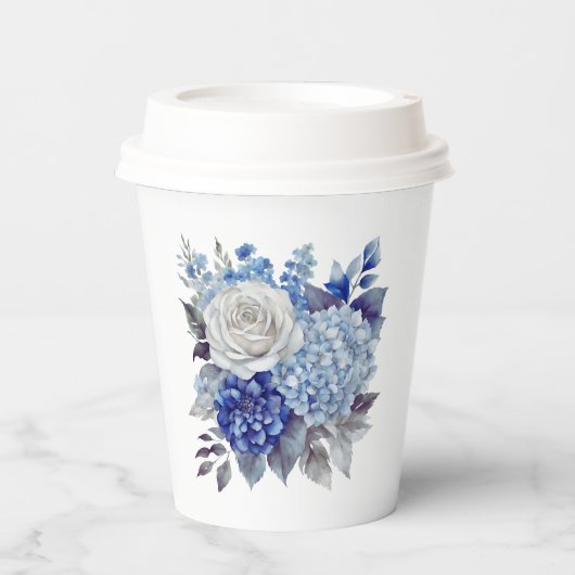 Aquarellblaue Blume Bouquet-Wedding- Pappbecher (Vorderseite)