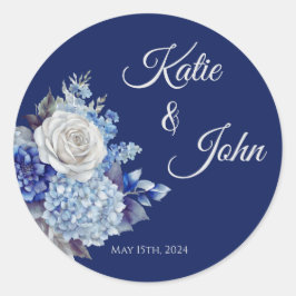 Aquarellblaue Blume Bouquet-Wedding- Runder Aufkleber