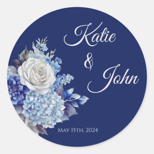 Aquarellblaue Blume Bouquet-Wedding- Runder Aufkleber (Vorderseite)