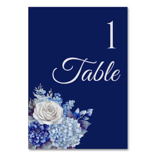 Aquarellblaue Blume Bouquet-Wedding- Tischnummer (Vorderseite)