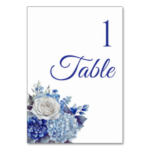 Aquarellblaue Blume Bouquet-Wedding- Tischnummer