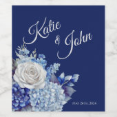 Aquarellblaue Blume Bouquet-Wedding- Weinetikett (Einzelnes Label)
