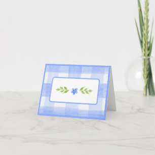 Aquarellblaue Blume Grüne Blätter Blauer Karo