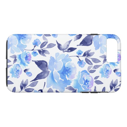 Aquarellblaue Blumen 2 Case-Mate iPhone Hülle (Rückseite (Horizontal))