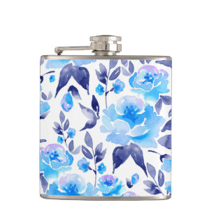 Aquarellblaue Blumen 2 Flachmann