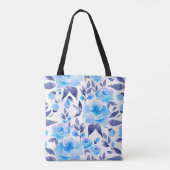 Aquarellblaue Blumen 2 Tasche (Rückseite)