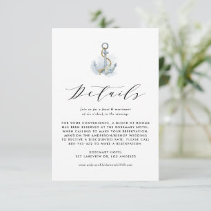 Aquarellblaue Blumen-Anker-Hochzeitsdetails Begleitkarte