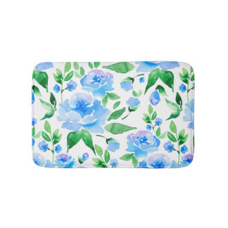 Aquarellblaue Blumen Badematte