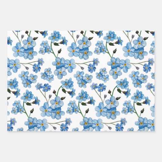 Aquarellblaue Blumen. Blumengurt Geschenkpapier Set (Vorderseite 3)