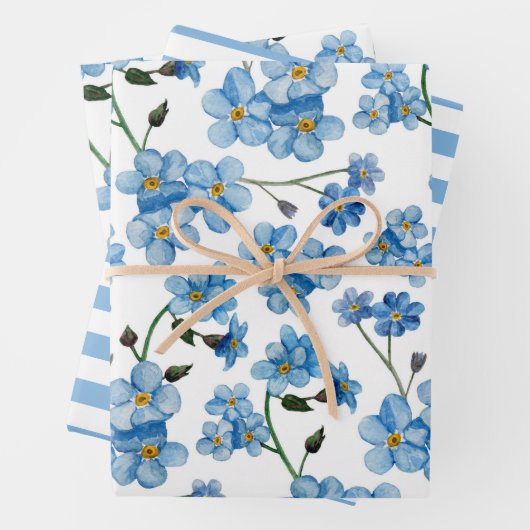 Aquarellblaue Blumen. Blumengurt Geschenkpapier Set (Beispiel)