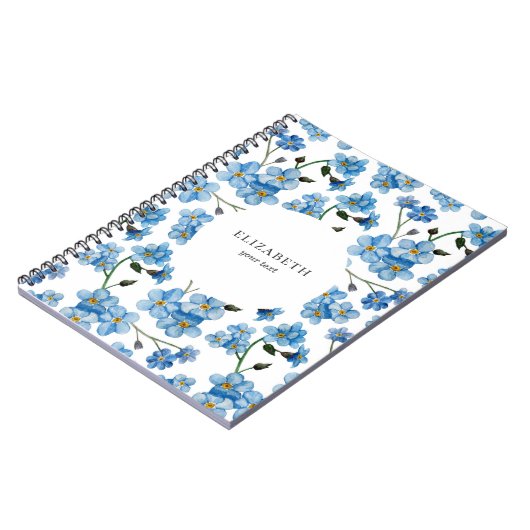 Aquarellblaue Blumen. Blumengurt Notizblock (Linke Seite)