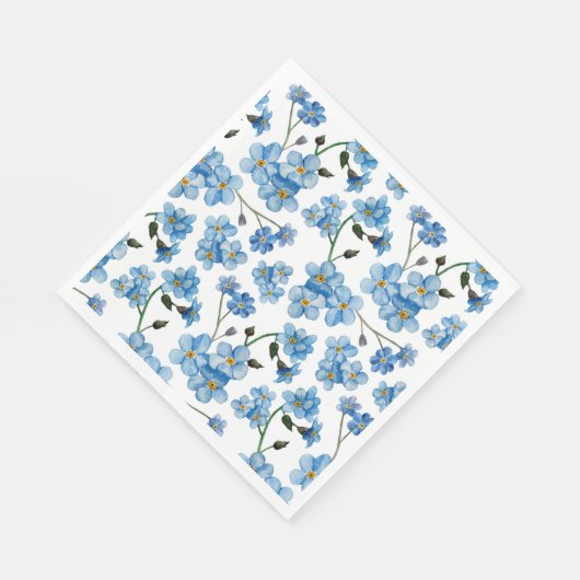 Aquarellblaue Blumen. Blumengurt Serviette (Ecke)