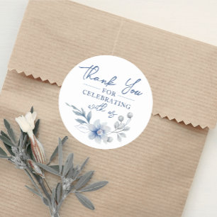 Aquarellblaue Blumen-Dankeschön-Aufkleber Runder Aufkleber