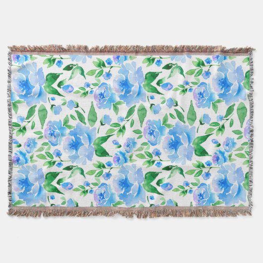 Aquarellblaue Blumen Decke (Vorderseite)