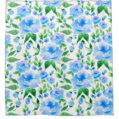 Aquarellblaue Blumen Duschvorhang (Vorderseite)