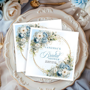 Aquarellblaue Blumen Eukalyptus Gold Party Serviette