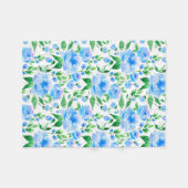 Aquarellblaue Blumen Fleecedecke (Vorderseite (Horizontal))