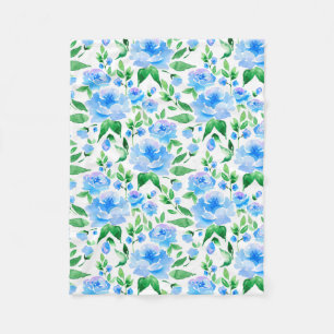 Aquarellblaue Blumen Fleecedecke