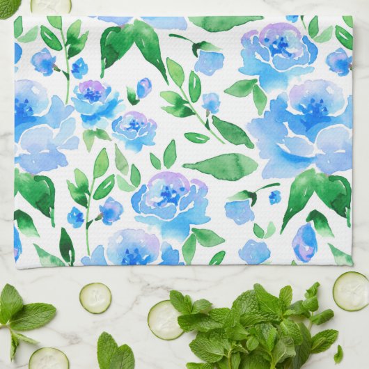 Aquarellblaue Blumen Handtuch (Gefaltet)