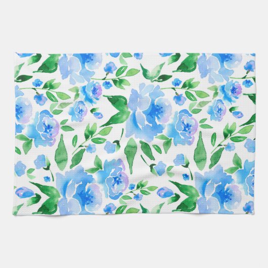 Aquarellblaue Blumen Handtuch (Horizontal)