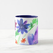 Aquarellblaue Blumen, helles Bild Tasse (Zentrum)