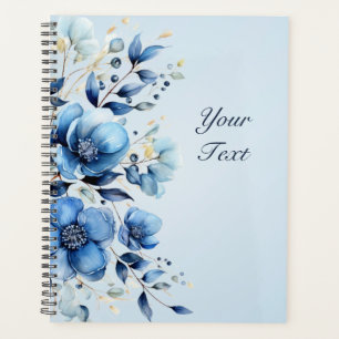 Aquarellblaue Blumen Hochzeitsplanerin Planer