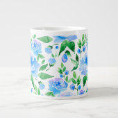 Aquarellblaue Blumen Jumbo-Tasse (Vorderseite)