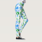 Aquarellblaue Blumen Leggings (Rechts)
